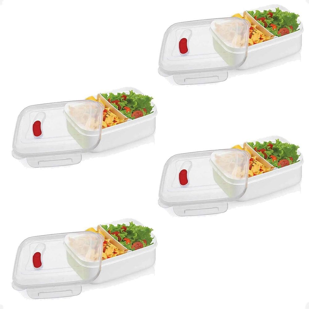 Kit 4 Marmita Due Com 2 Divisórias Para As Comidas 600Ml
