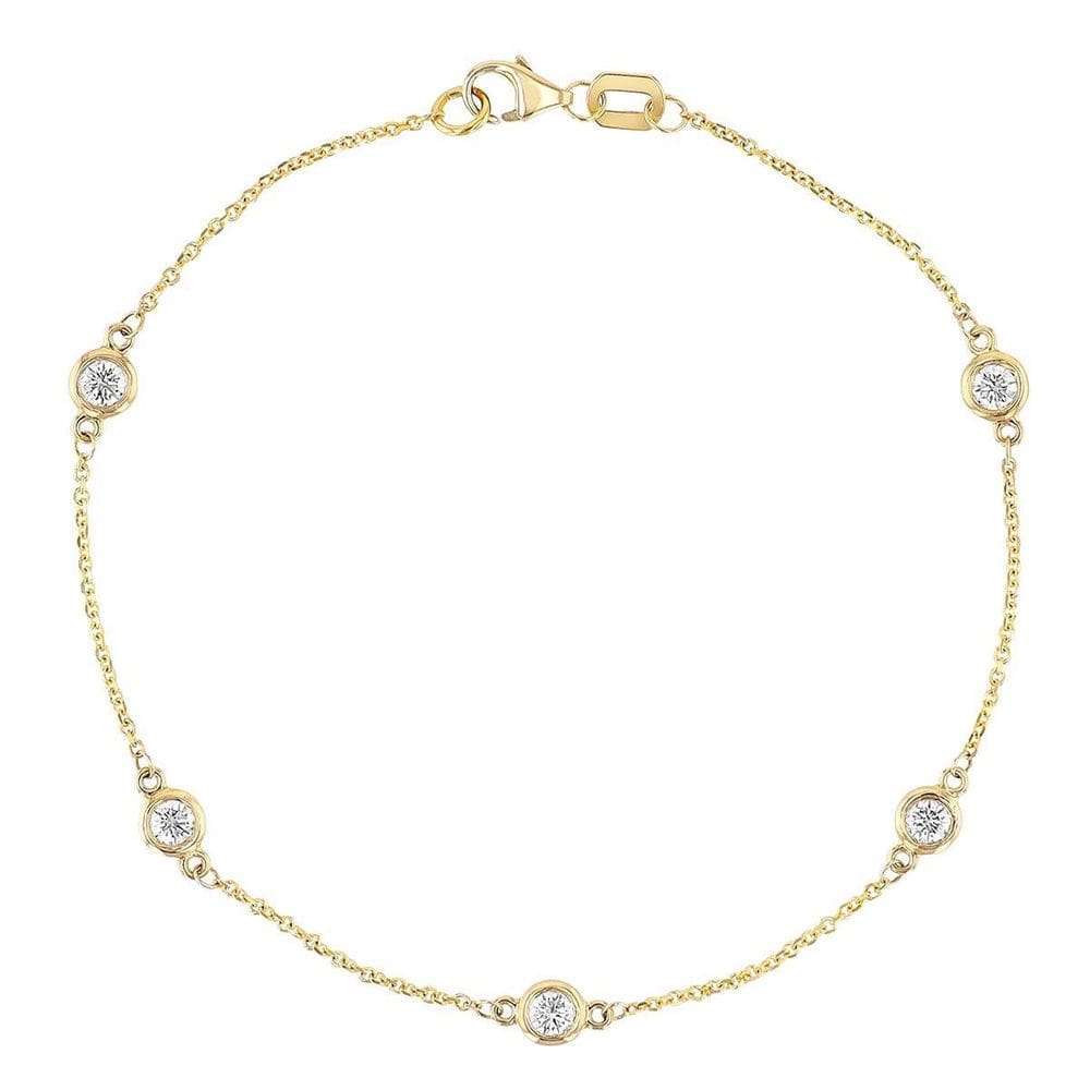 Pulseira Feminina Ouro Com Diamantes Cordao Elo Portugues