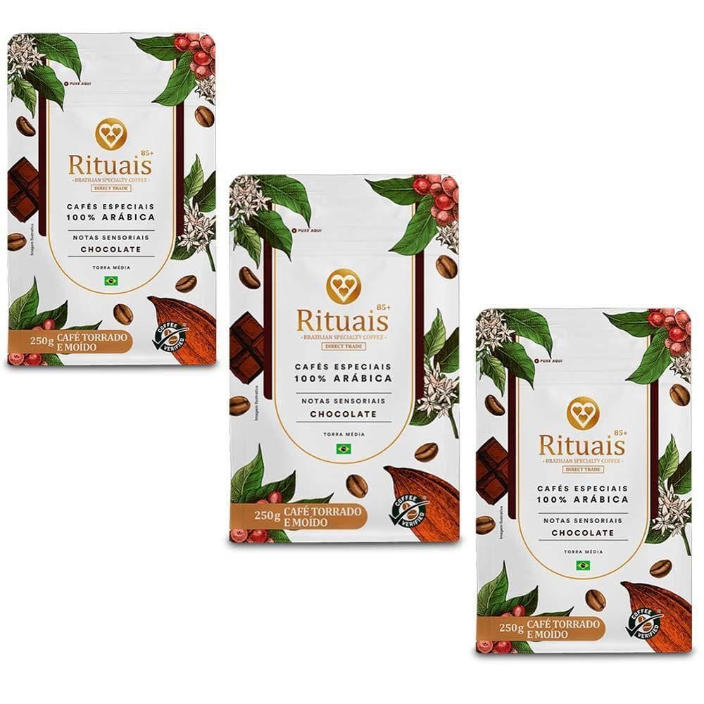 Café 3 Corações Rituais Chocolate Kit 3 Pacotes De 250G