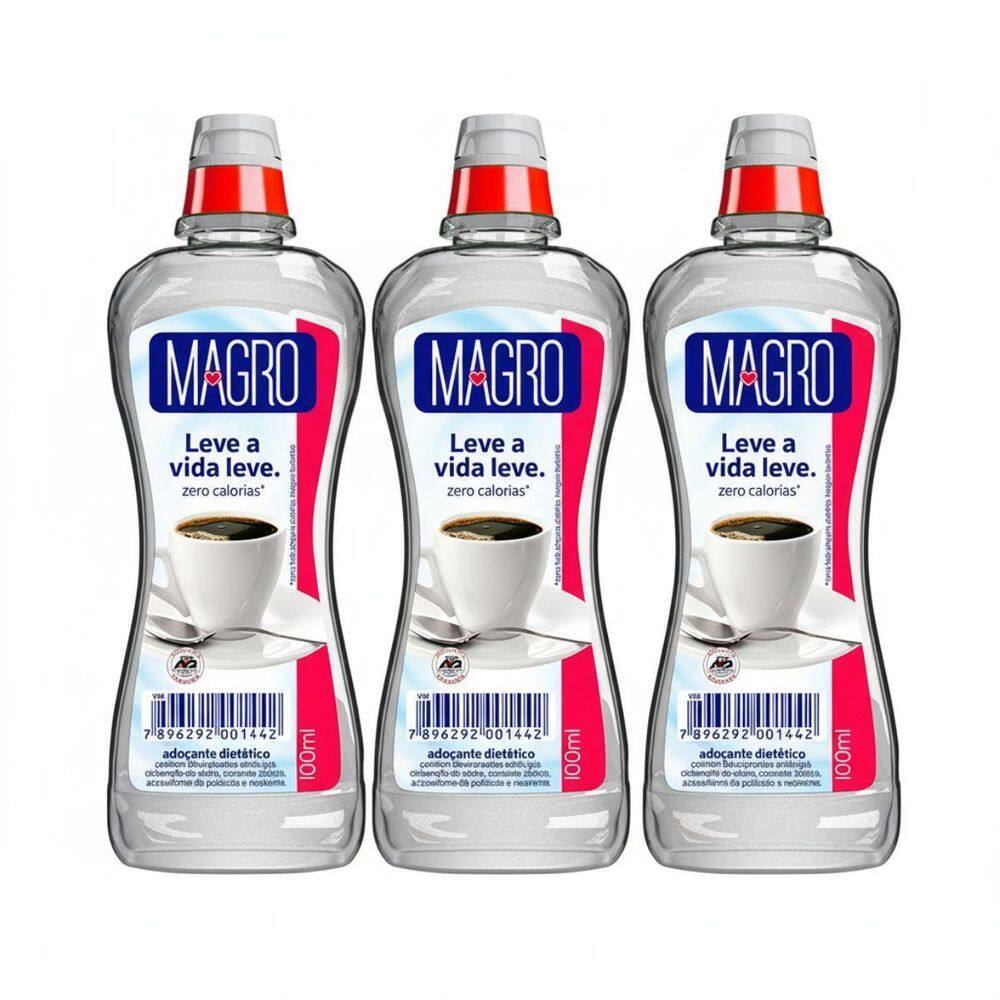 Kit 3 Adoçante Dietetico Liquido Zero Calorias 100Ml Magro