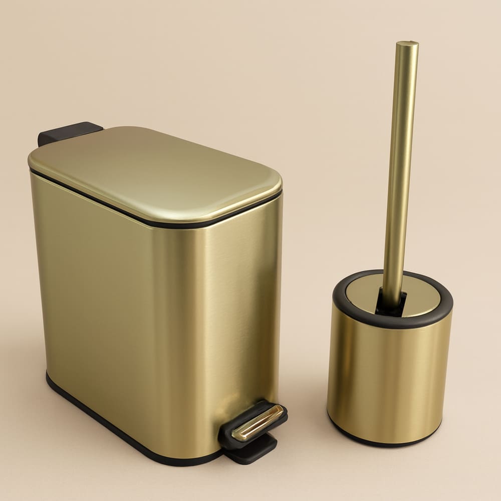 Kit Lixeira Dourada Banheiro Lavabo Inox Escova Sanitaria Premium Durável