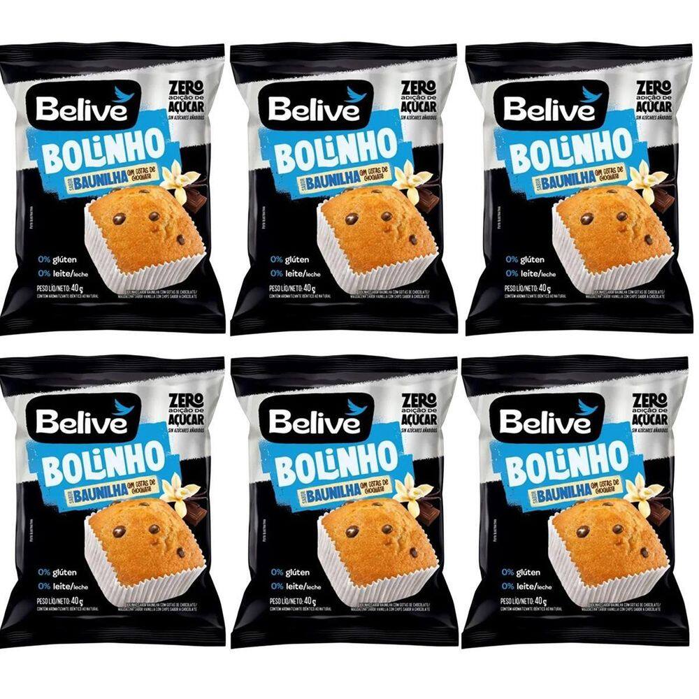 Kit 6 Bolinho Baunilha C Gotas De Chocolate Zero 40G Belive