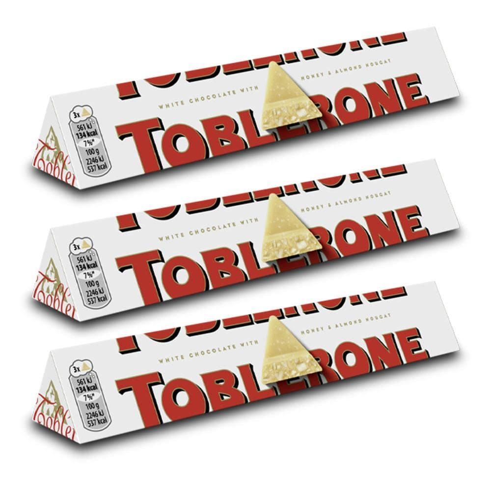 Chocolate Suíço Toblerone Branco Kit 3 Unidades De 100G