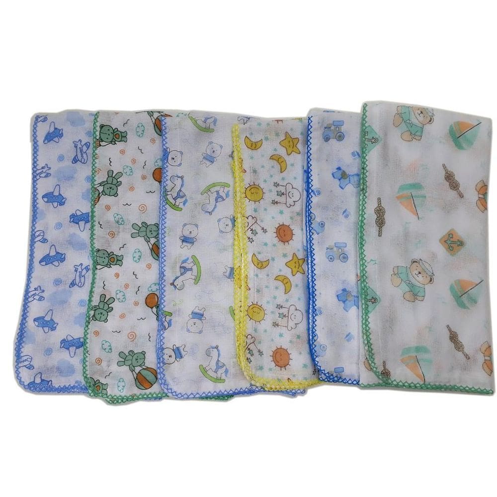 Fralda Estampada Luxo 70X70 Com Crochê Com 5 Pçs Masculino