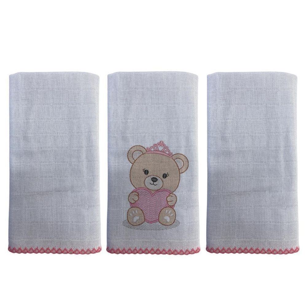 Kit 3 Panos De Boca 1 Pano Bordado+2 Pano Liso Feminino