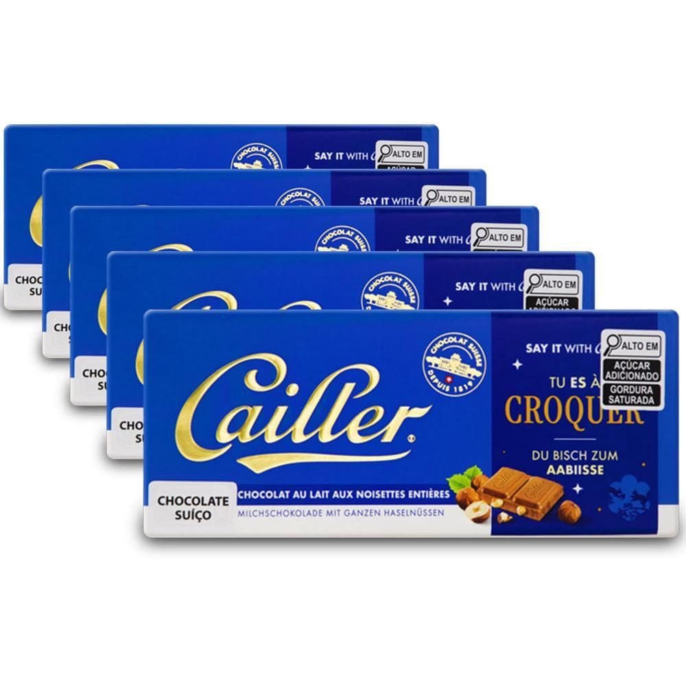 Chocolate Cailler Avelãs Inteiras Kit 5 Barras De 100G