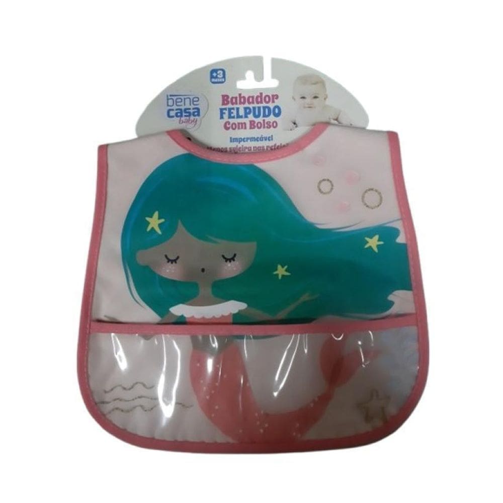 Babador Sereia Impermeável Felpudo Bolso Cata Migalha Bene