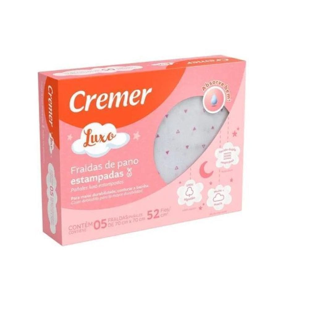 Kit 5 Peças Fralda De Pano Luxo Cremer Feminino 70X70