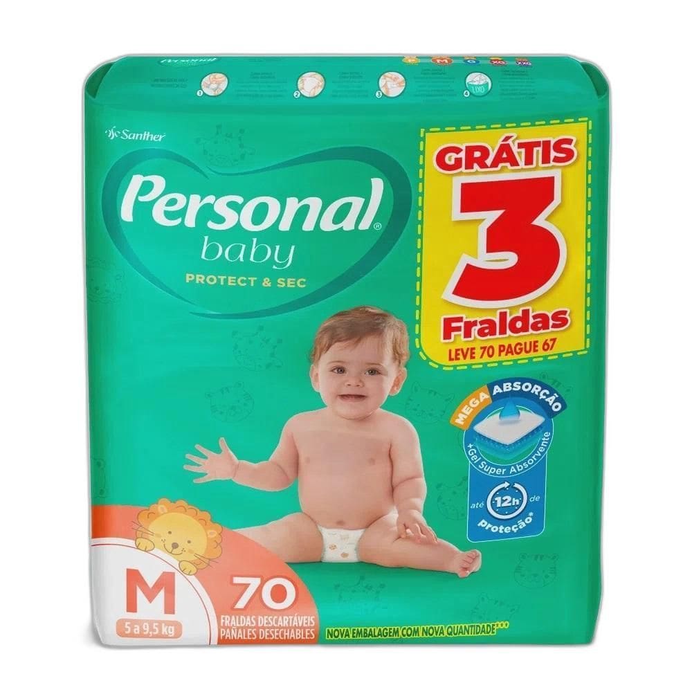 Personal Baby Fralda Descartável Protect & Sec Hiper M 70 Un