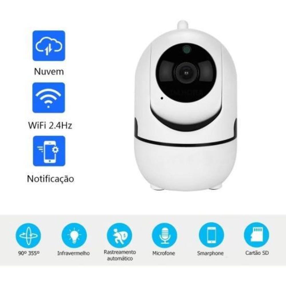Câmera Babá Ip Branca 360 Sem Fio