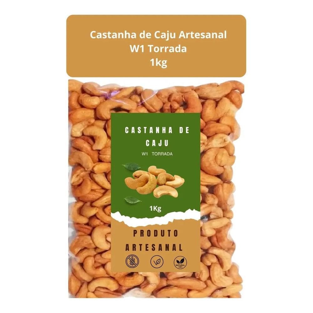 1Kg Castanha Caju Torrada W1 Inteira Top Premium Sem Sal