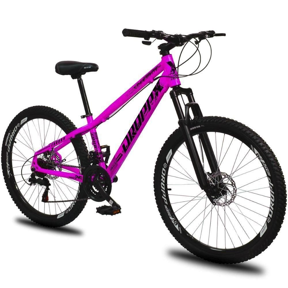 Bicicleta Aro 26 Dropp Freeride Alumínio 21 Marchas Freios A Disco Supensão - Rosa+preto