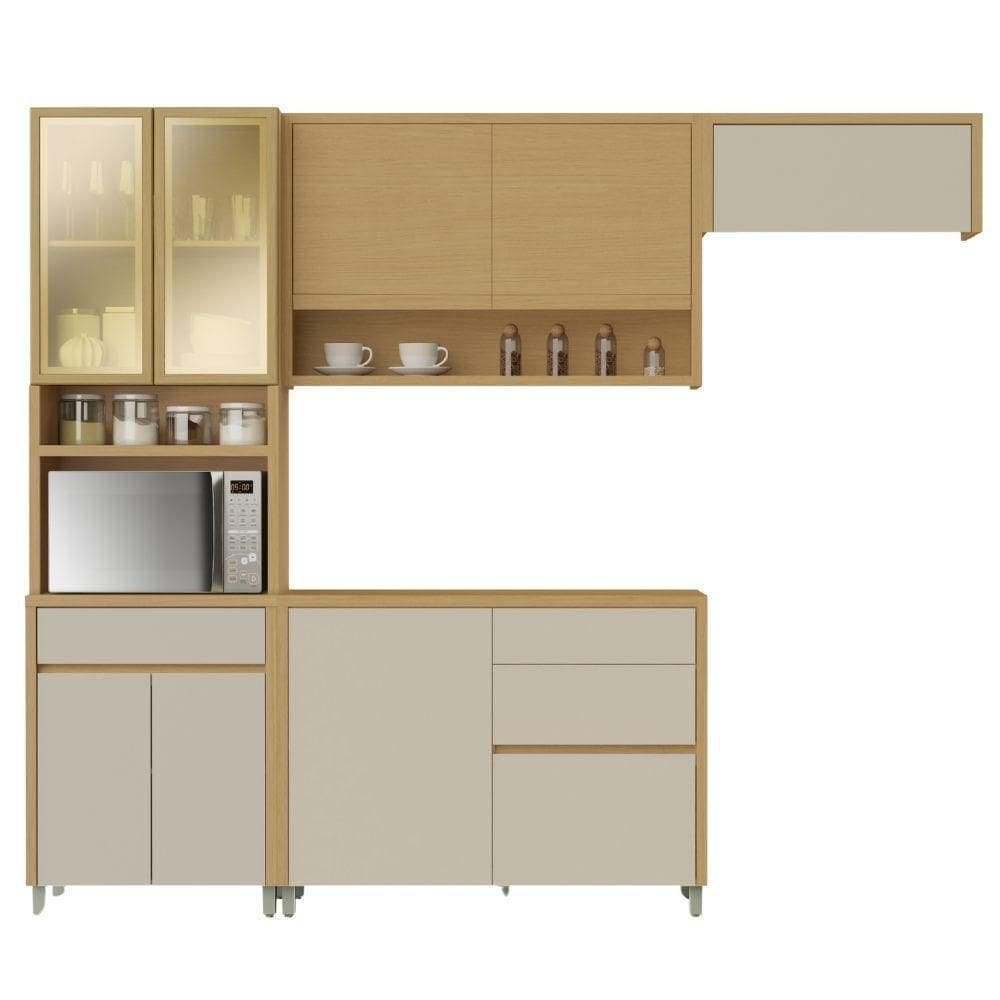 Armário De Cozinha Completa 100% Mdf 8 Portas 4 Gavetas Cléo Madeirado/off White Nesher Madeirado/off White