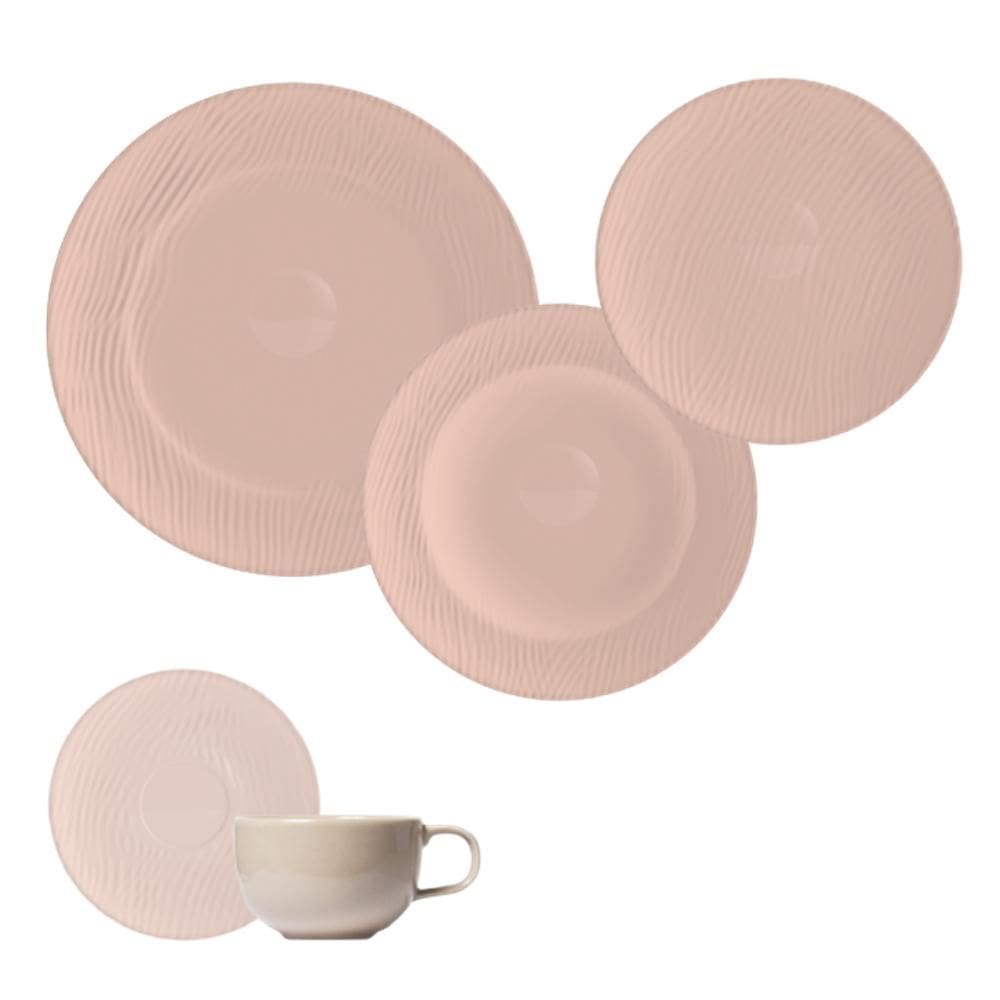 Jogo Jantar Chá 20 Peças Relevo Dunas Creme Germer Porcelana