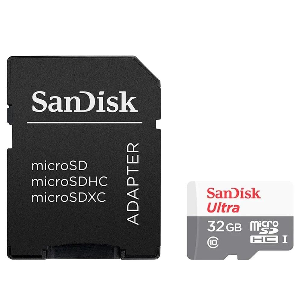 Cartão de Memória 32GB Sandisk Ultra MicroSDHC UHS-I 100MB/s Com Adaptador SDSQUNR-032G-GN3MA