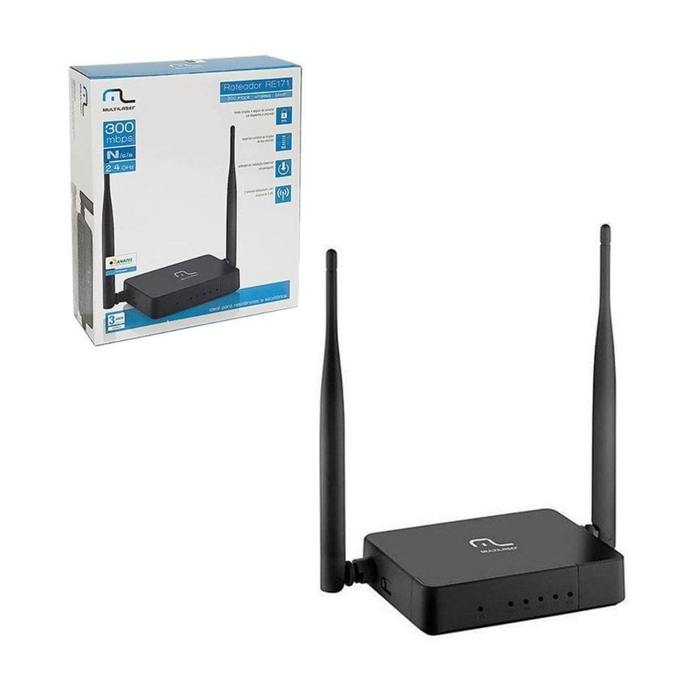 Roteador Multilaser RE171 Wireless 300Mbps 2 Antenas Removíveis 5dBi 4 Portas LAN 2.4GHz