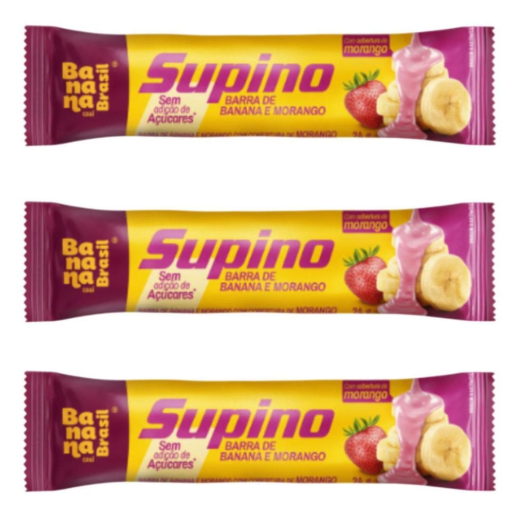 Kit 3 Barra Banana Morango Cobertura 24G Banana Brasil