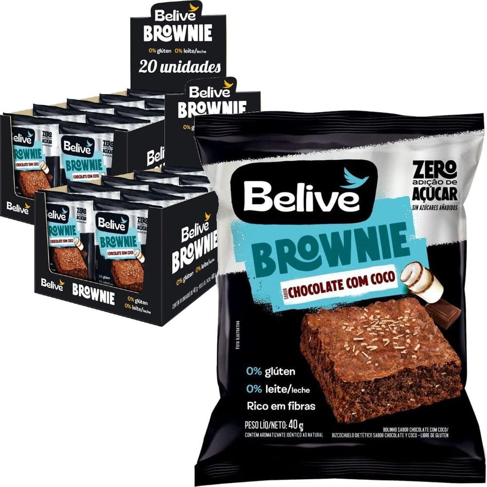 Kit 20Un Brownie Chocolate Coco Zero Belive S/ Gluten 40G