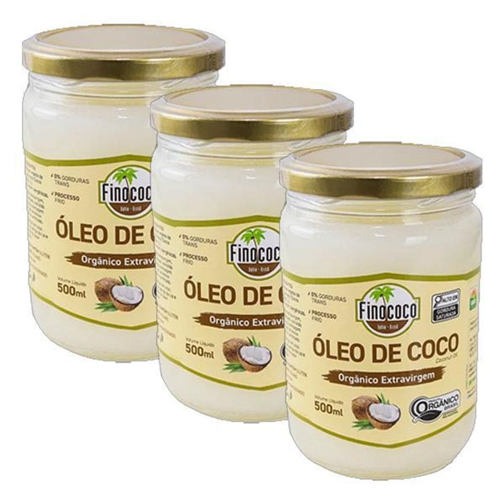 Kit 3X: Óleo De Coco Extra Virgem Orgânico Finococo 500Ml