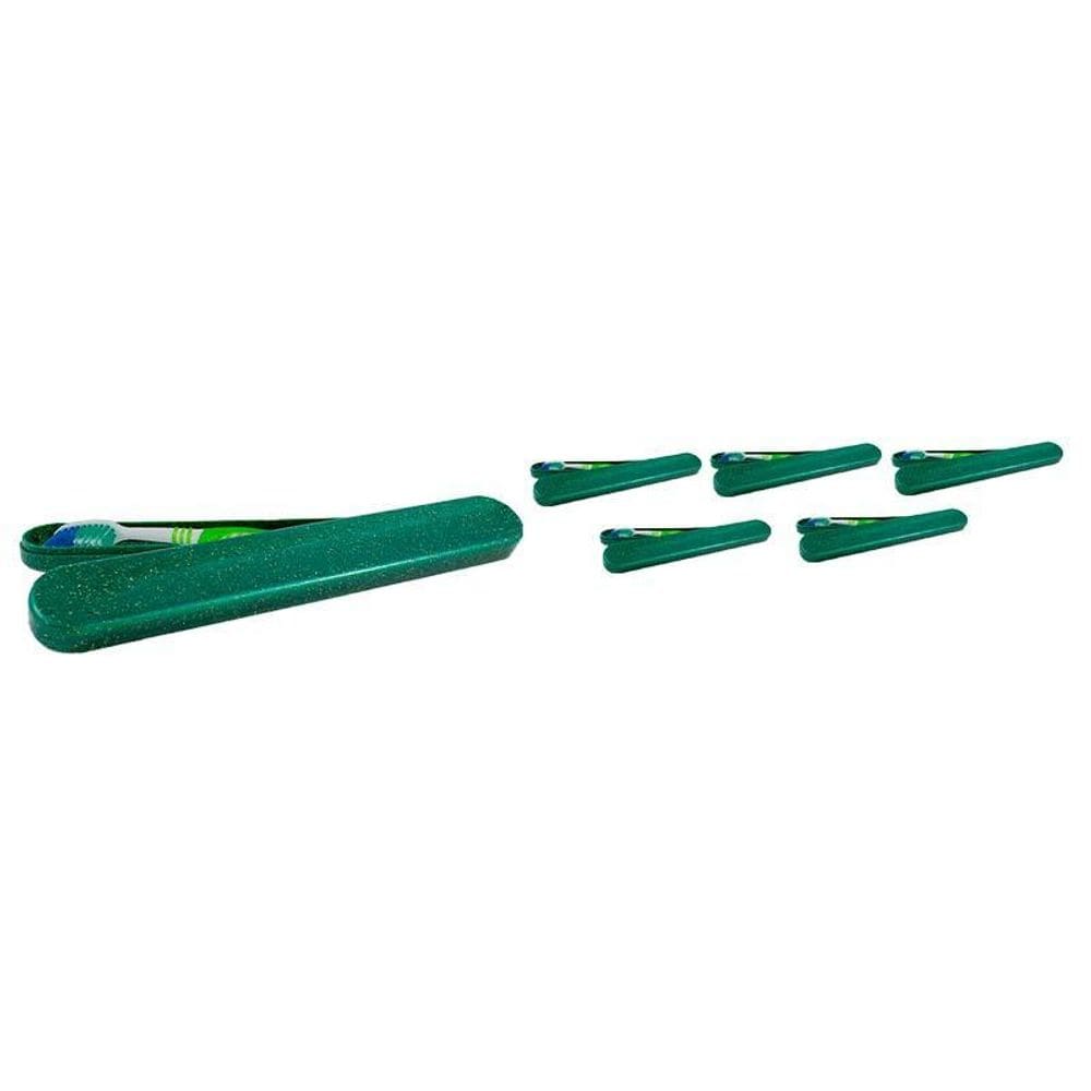 Kit 6 Porta Escova Dental Fibra Madeira Verde