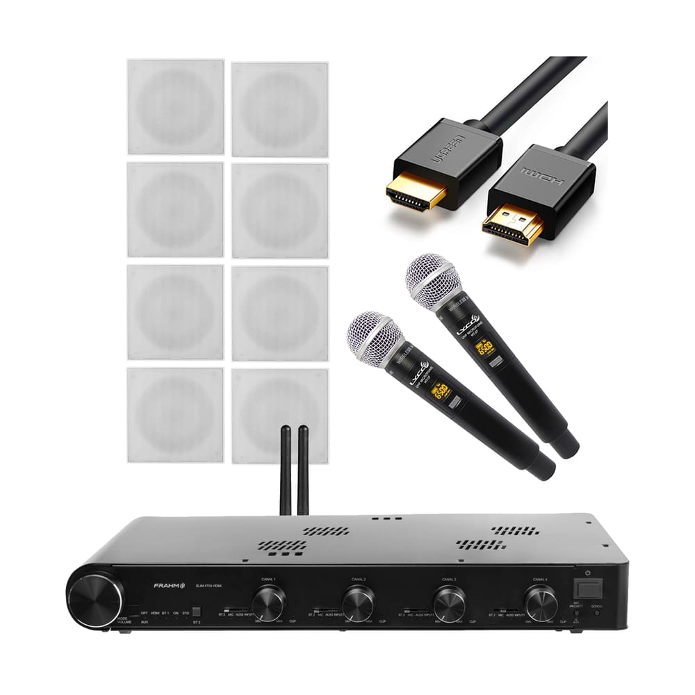 Kit Karaokê Slim 4700 HDMI + 8 Arandelas CI8S Com Microfones