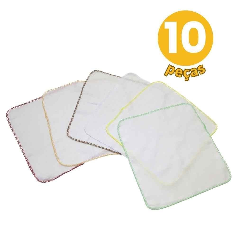 Kit 10 Fralda De Boca Neutro Quadriculada 33X33Cm Crochê