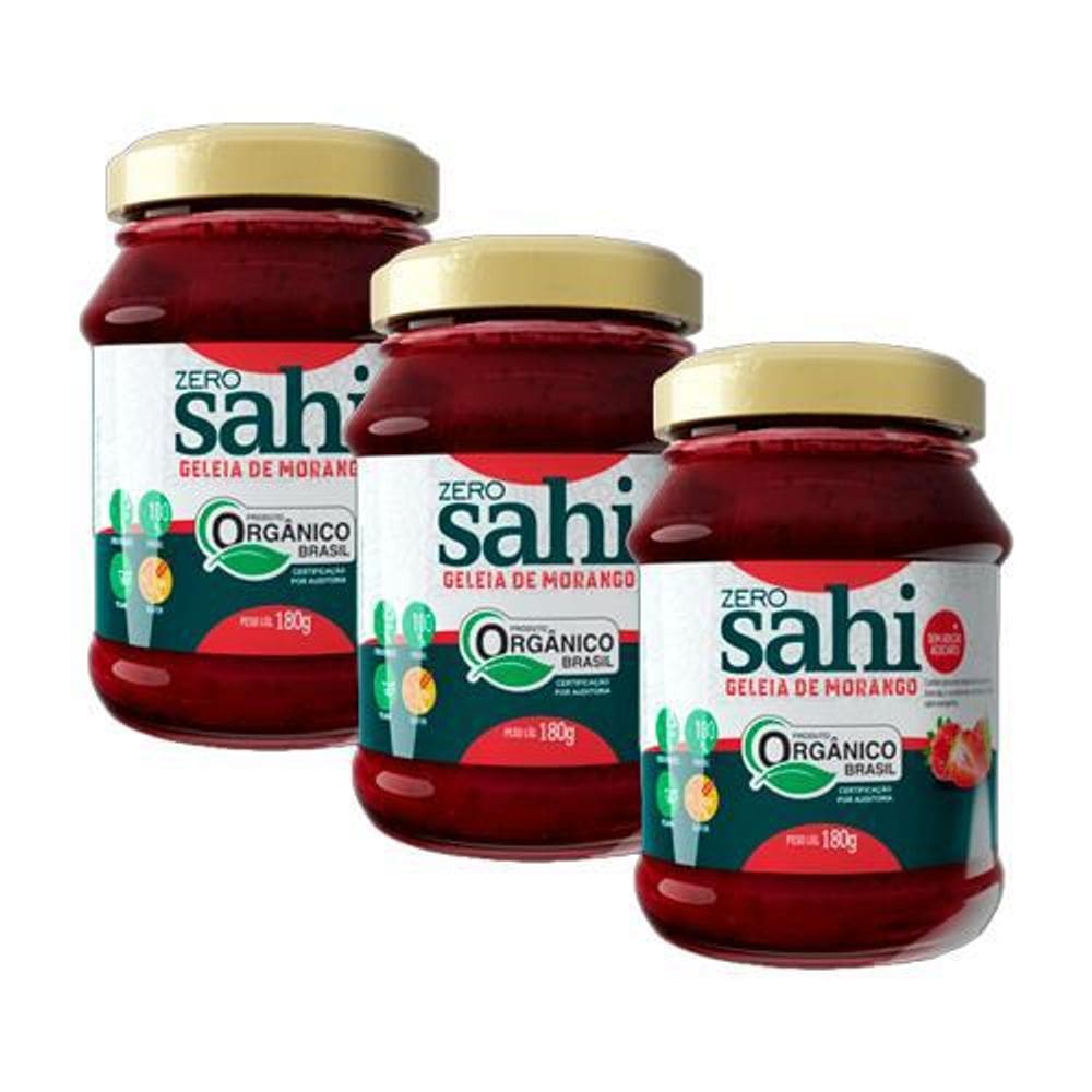 Kit 3X: Geleia De Morango Orgânica Zero Açúcar Sahi 180G