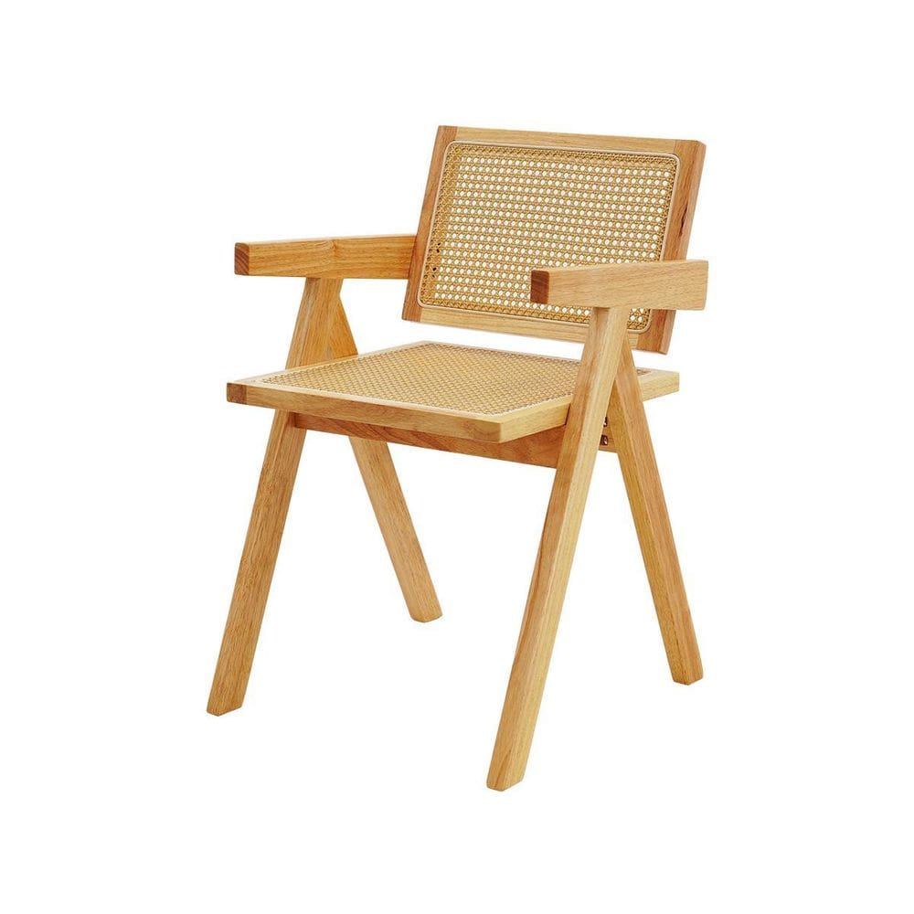 Cadeira Com Assento Encosto Rattan Base Madeira Cor Natural