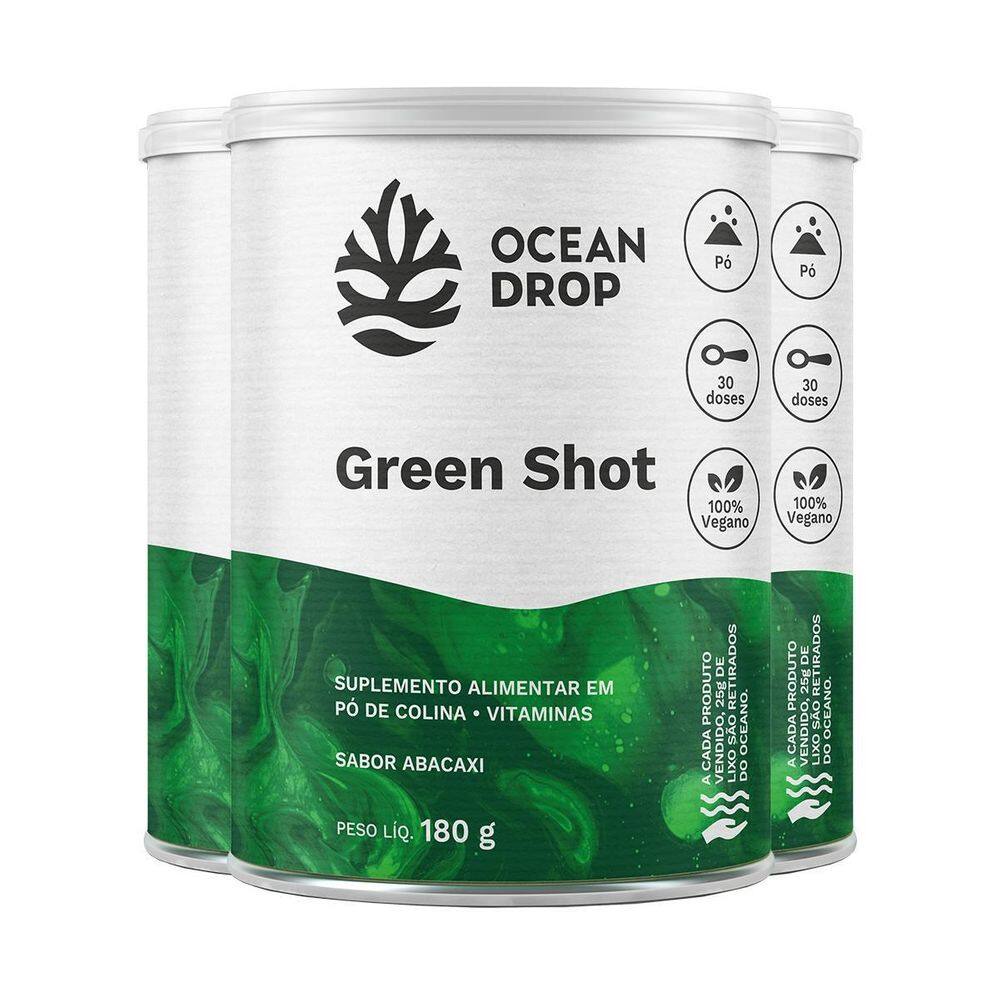 Kit 3 Green Shot Ocean Drop Vegano 180G Sabor Abacaxi
