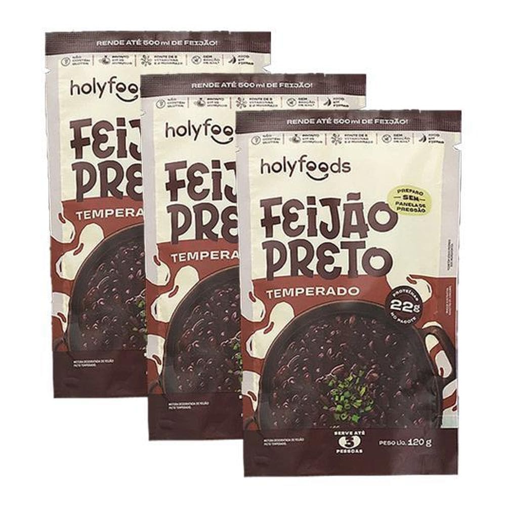Kit 3X: Feijão Preto Temperado Holyfoods 120G