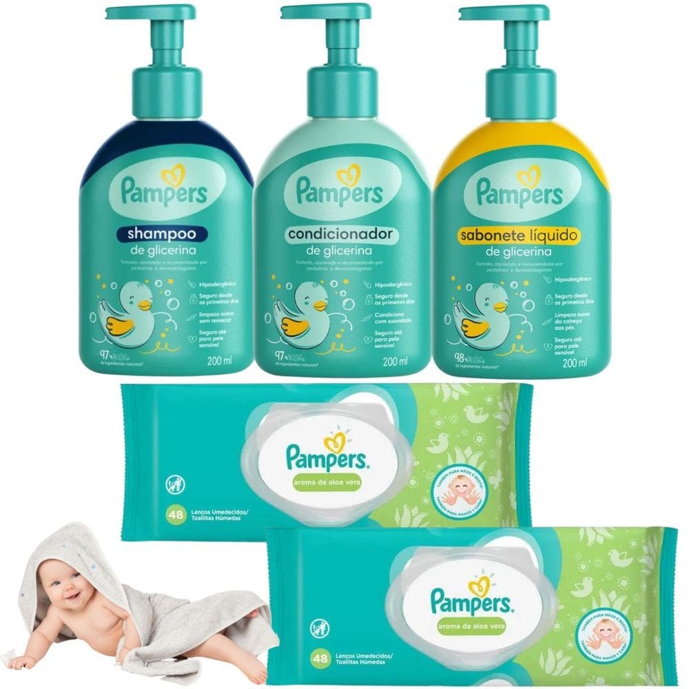Kit Pampers Shampoo Condicionador Glicerina Lenço Umedecidos