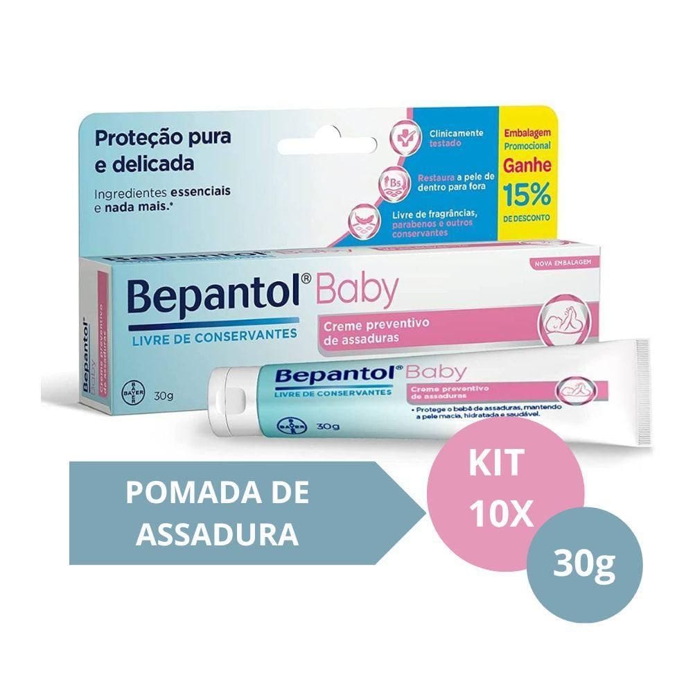 Kit Com 10 Cremes Pomada De Assadura 30Gr Cada - Bepantol