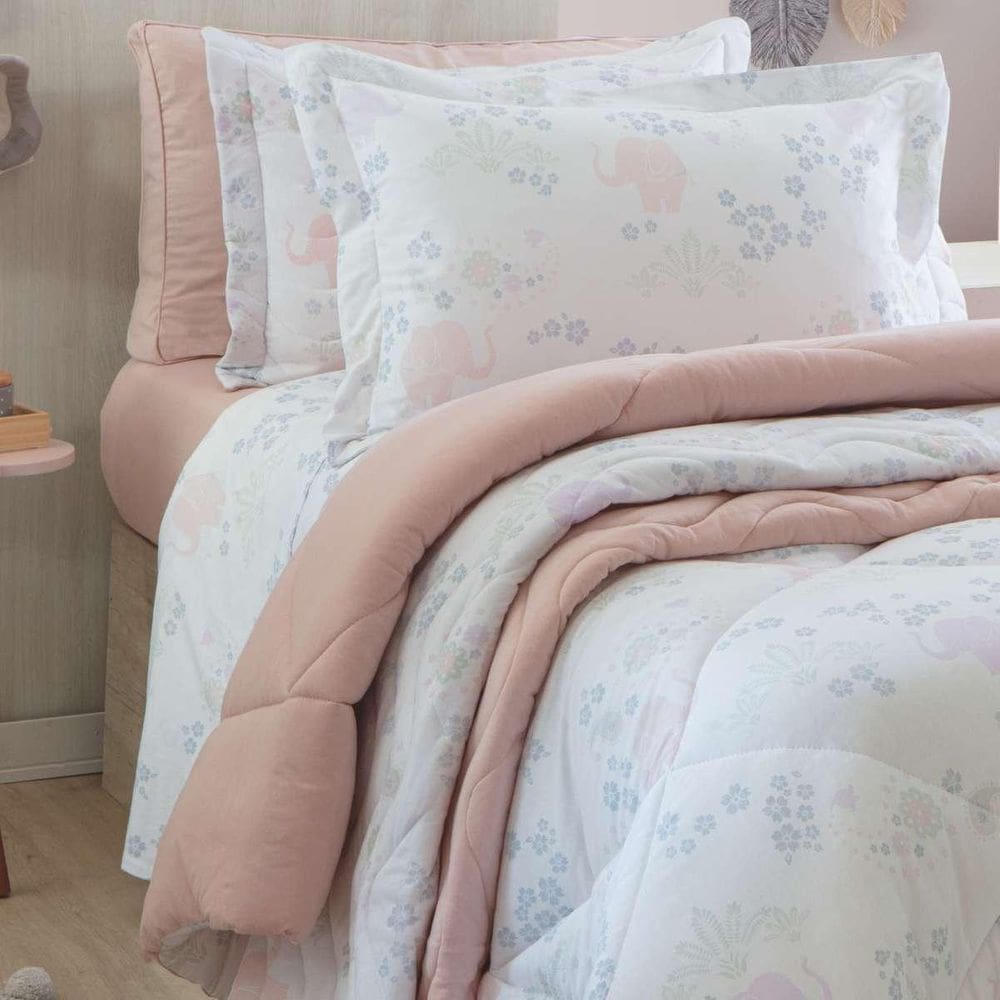 Jogo Cama Solteiro Malha Algodão Naturalle 03 Peças Elefante