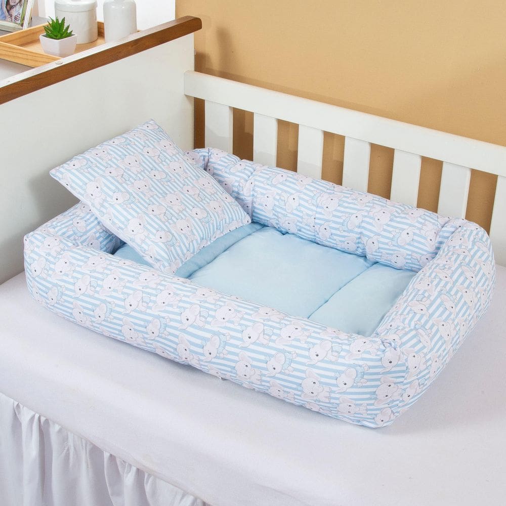 Ninho Redutor Com Almofada De Berço Bebê Menino Elefantinho