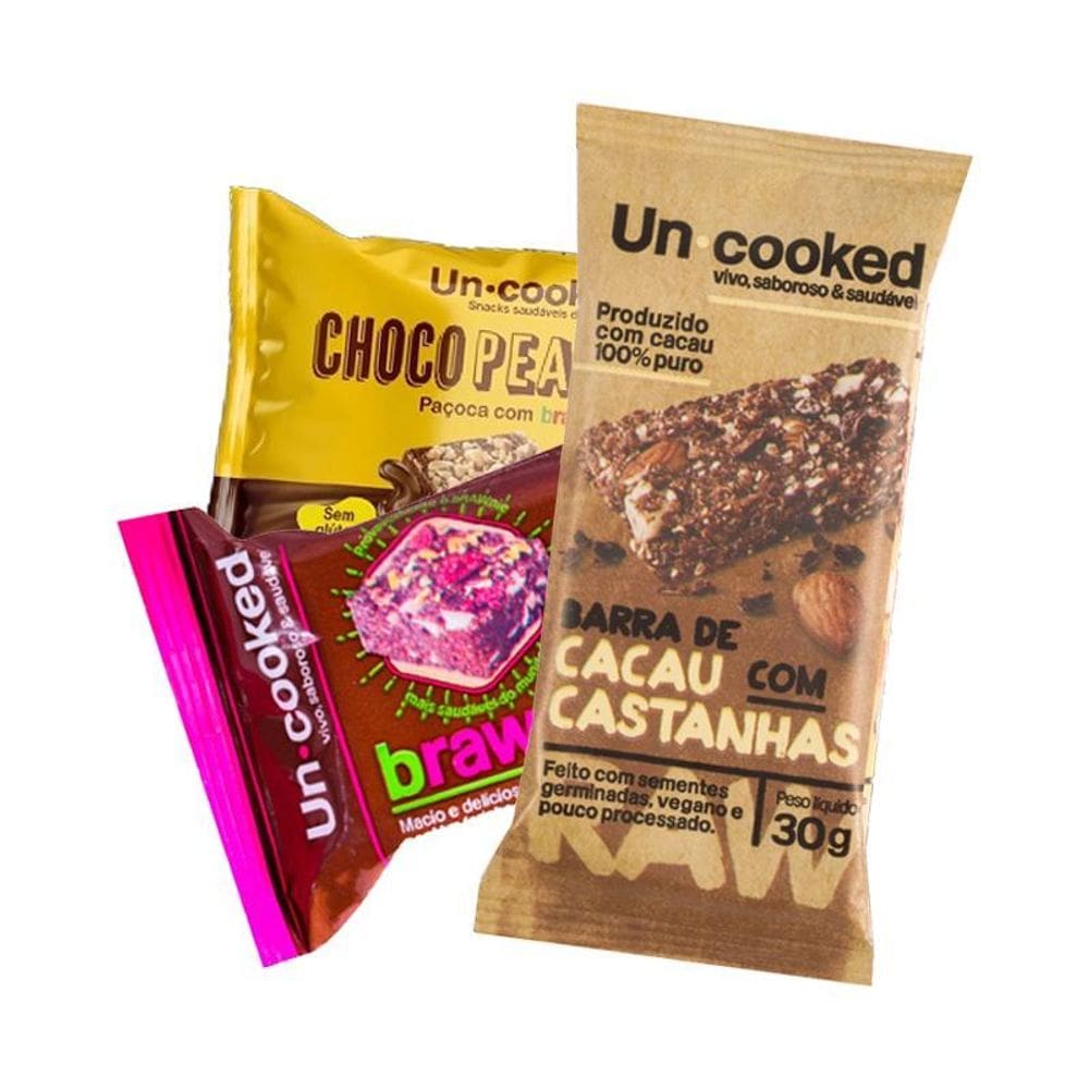Kit 3 Doces Cacau Uncooked: Castanha, Brawnie, Chocopeanuts