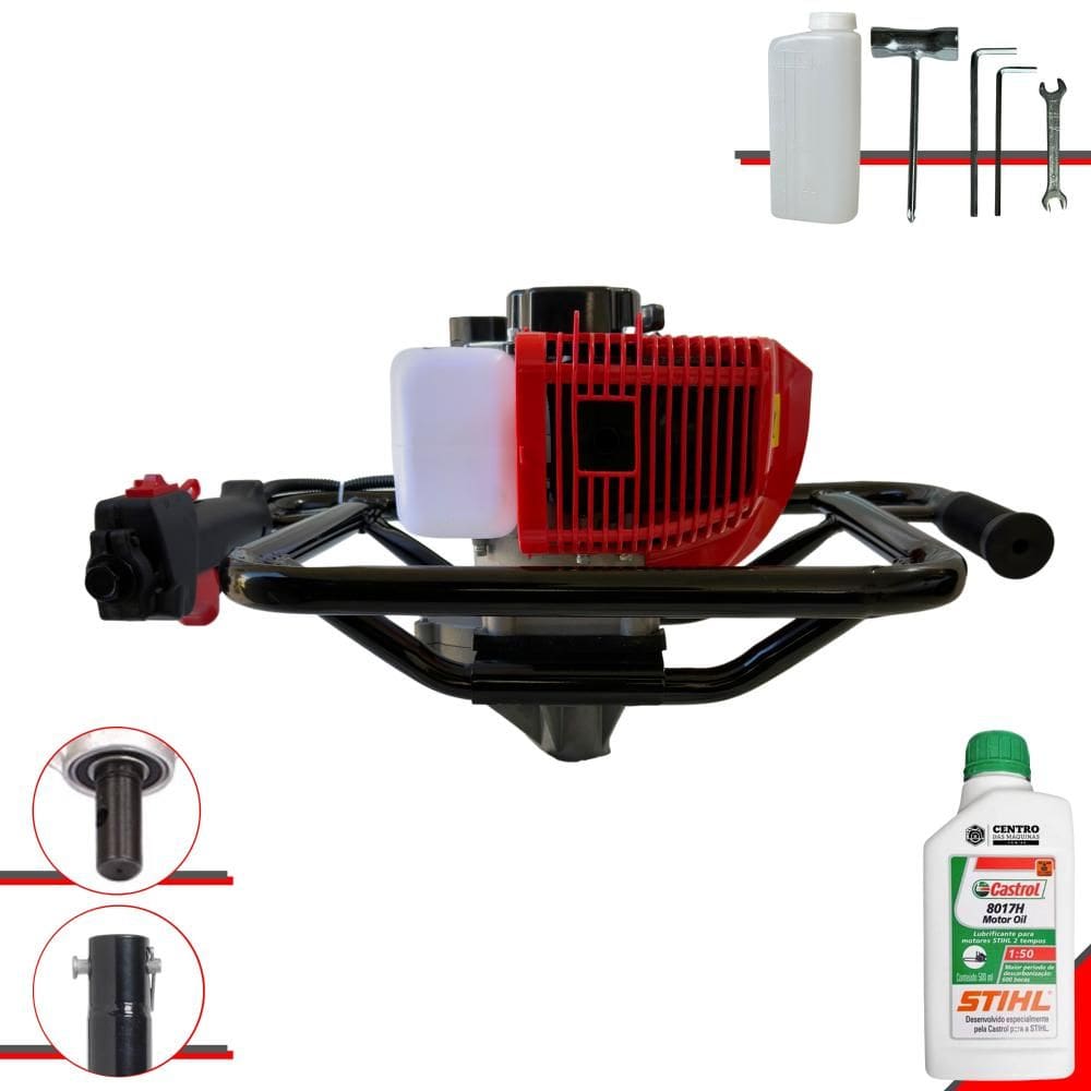 Trado Motorizado Sem Broca À Gasolina Anmax GD520B 52cc 2,2HP 7.000rpm Perfurador de Solo Profissional + ÓLEO STIHL 8017 EXTRA