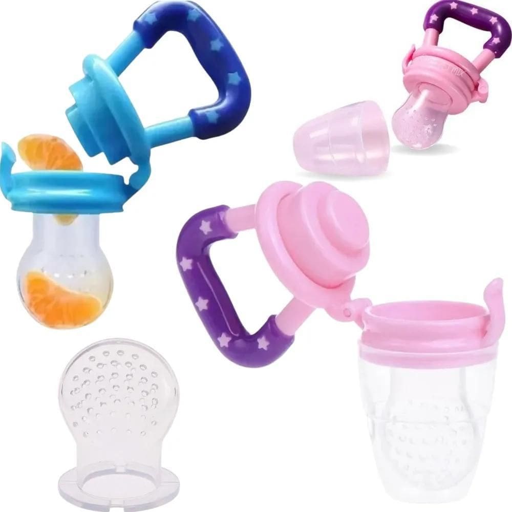 2X Chupeta Mordedora Frutas Alimentar Bebê Bico Silicone