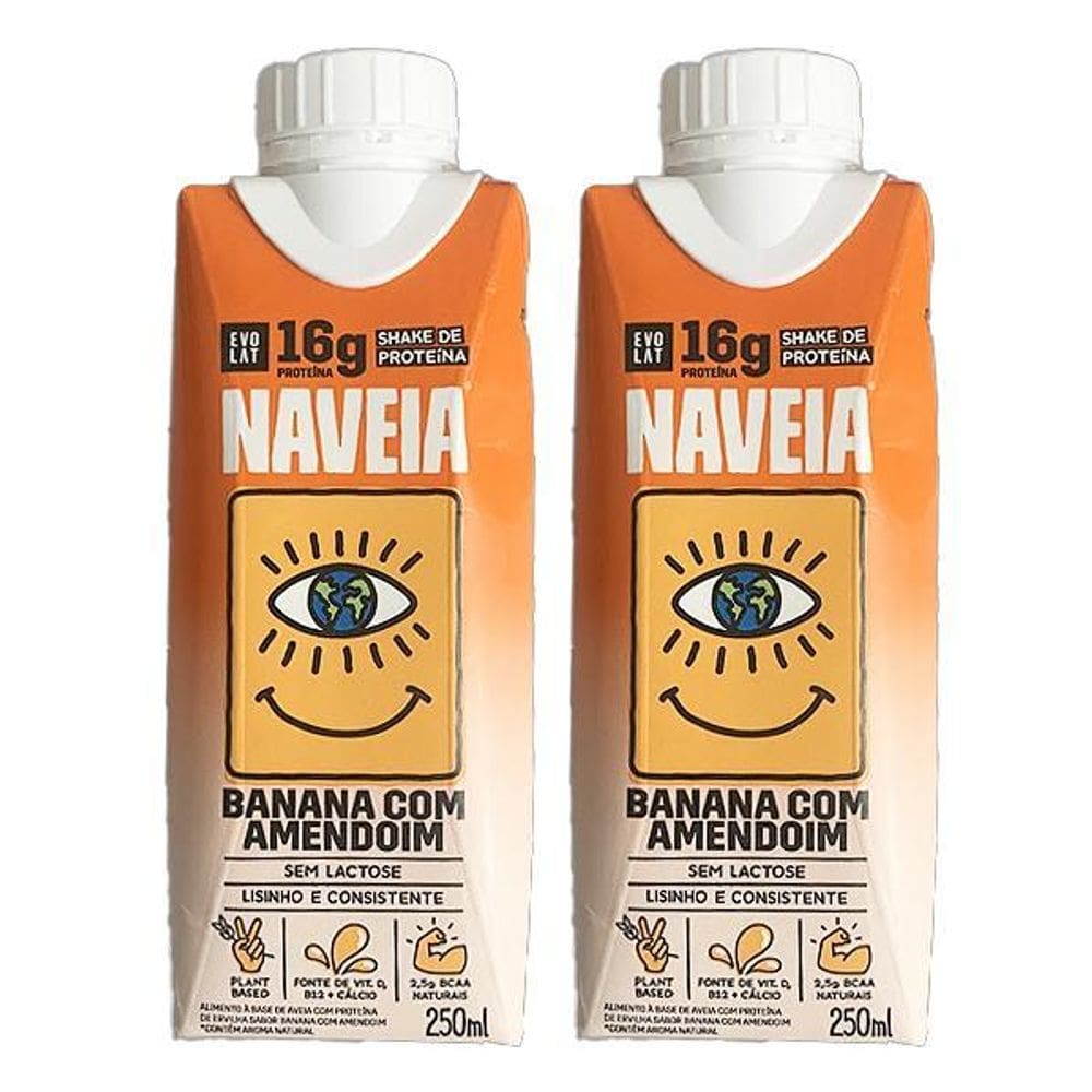 Kit 2X: Shake Proteico Vegano Banana Amendoim Naveia 250Ml