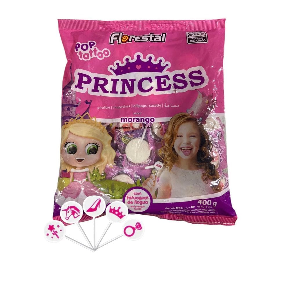 Pirulito Pop Tattoo Princess Com Tatuagem Língua Pacote 400G