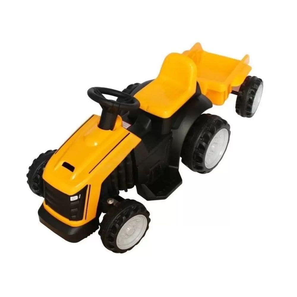 Mini Trator Carro Eletrico Infantil Bang Toys 6v Com Reboque Amarelo