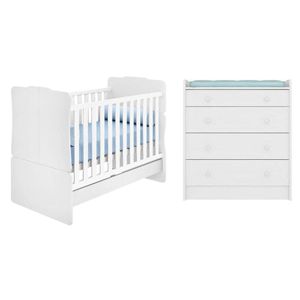 Berço Mini Cama Sonho Encantado e Cômoda Trocador Branco