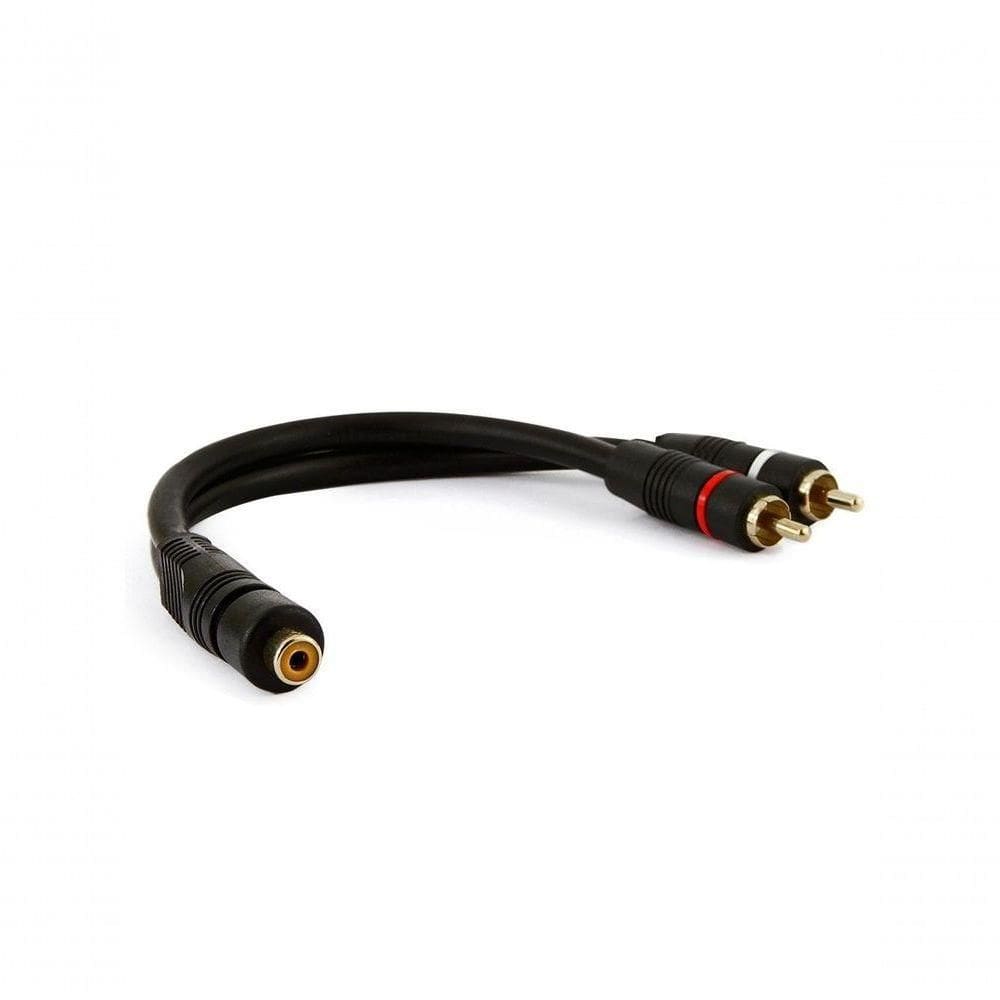 Cabo De áudio 1 Rca Fêmea +2 Rca Macho Gold Preto 20cm 5mm