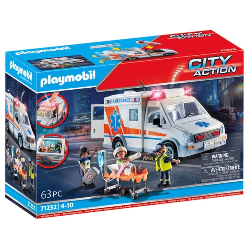 Ambulância Playmobil com acessórios e 3 figuras