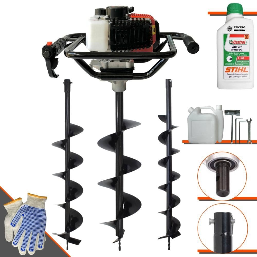 Trado Motorizado À Gasolina Vant VPS-52 52cc 2HP 6.500rpm Perfurador de Alta Performance + Brocas 80x10, 80x15 e 80x20 + ÓLEO STIHL 8017 2T