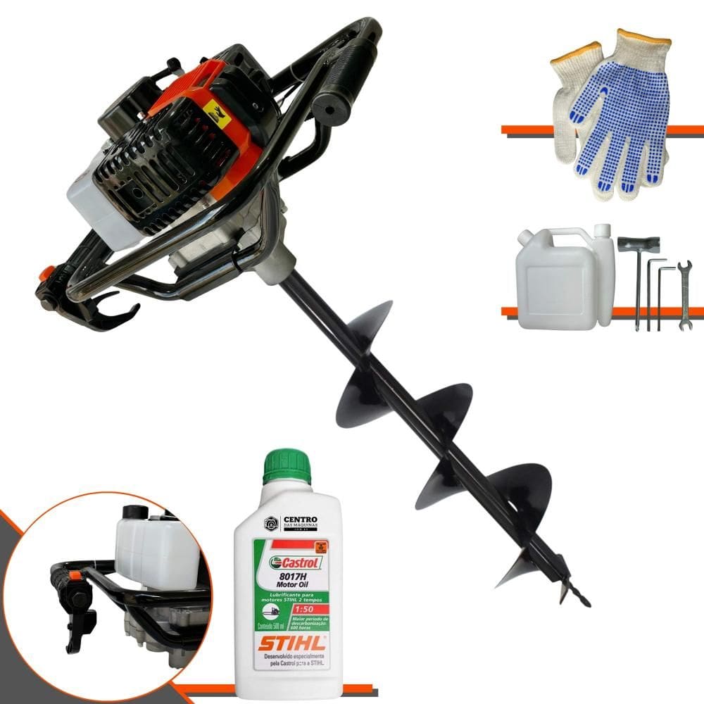 Perfurador Trado À Gasolina Vant VPS52 52cc 2HP 6.500rpm Motor 2T Máquina Fura Terra Profissional Com Broca 80x20cm + ÓLEO STIHL