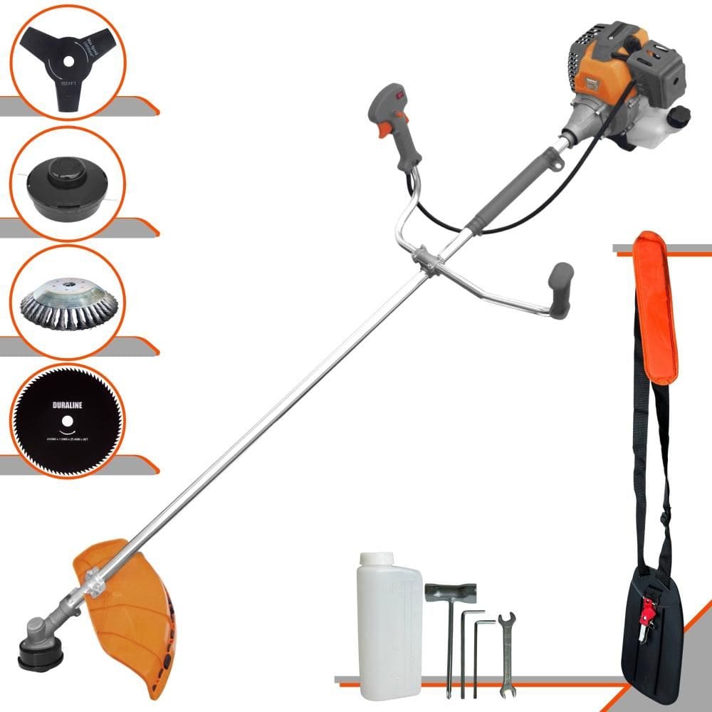 Roçadeira Máquina de Corta Grama À Gasolina RL430P 2T 43cc 1,7HP Alta Rotação Com Carretel e Lâmina 3 Pontas + EXTRA Lâmina 80 Dentes e Escova de Aço