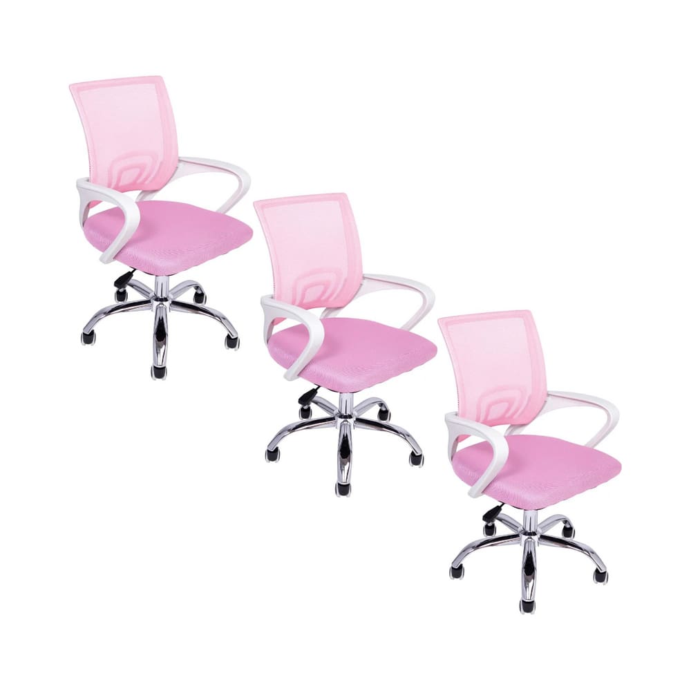 Kit 3 Cadeiras de Escritório Begonia Ergonômico Rosa