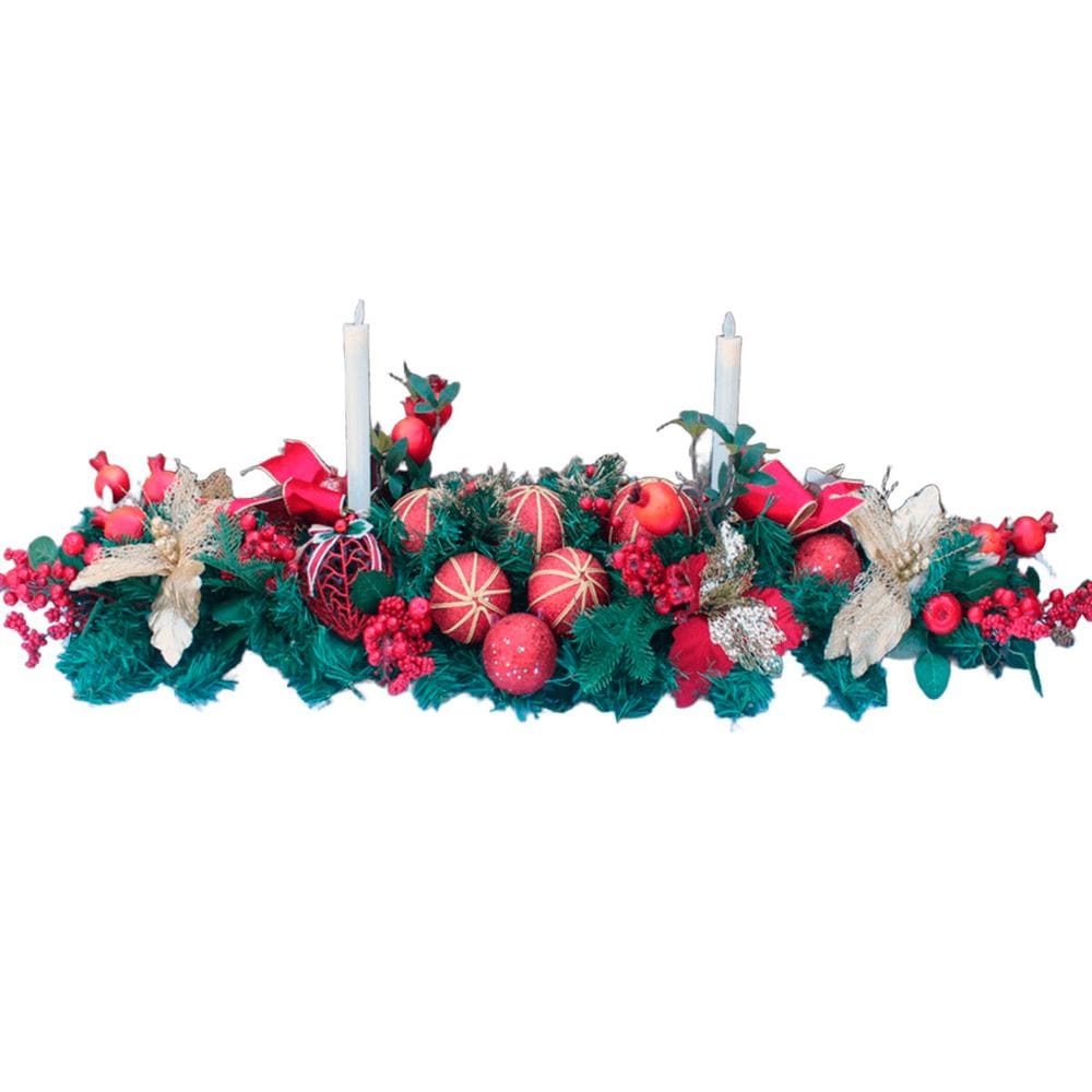 Decoração Arranjo De Mesa Natalino Bola Velas Castiçal 120cm