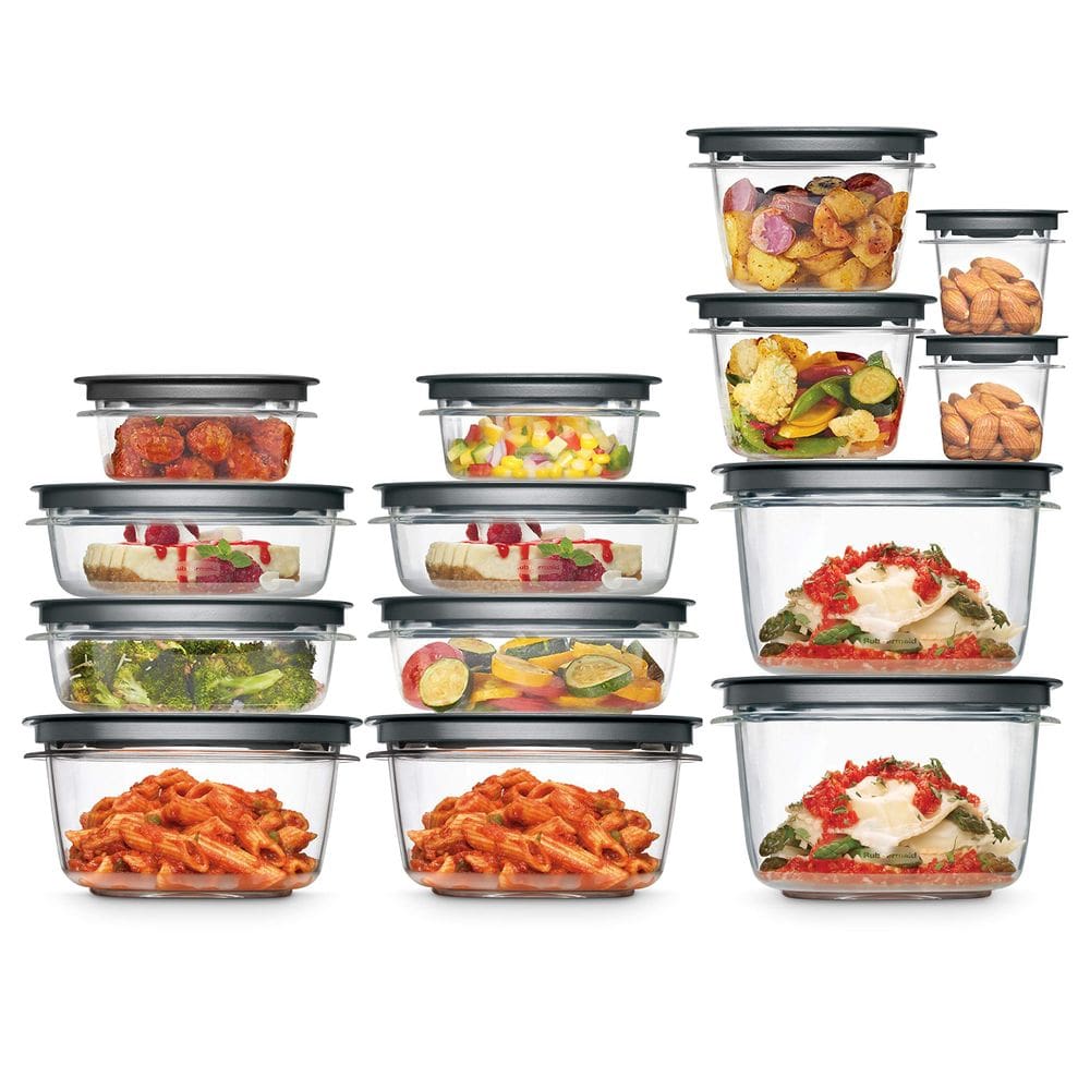 Recipientes de armazenamento de alimentos Rubbermaid, 28 peças, transparente/cinza