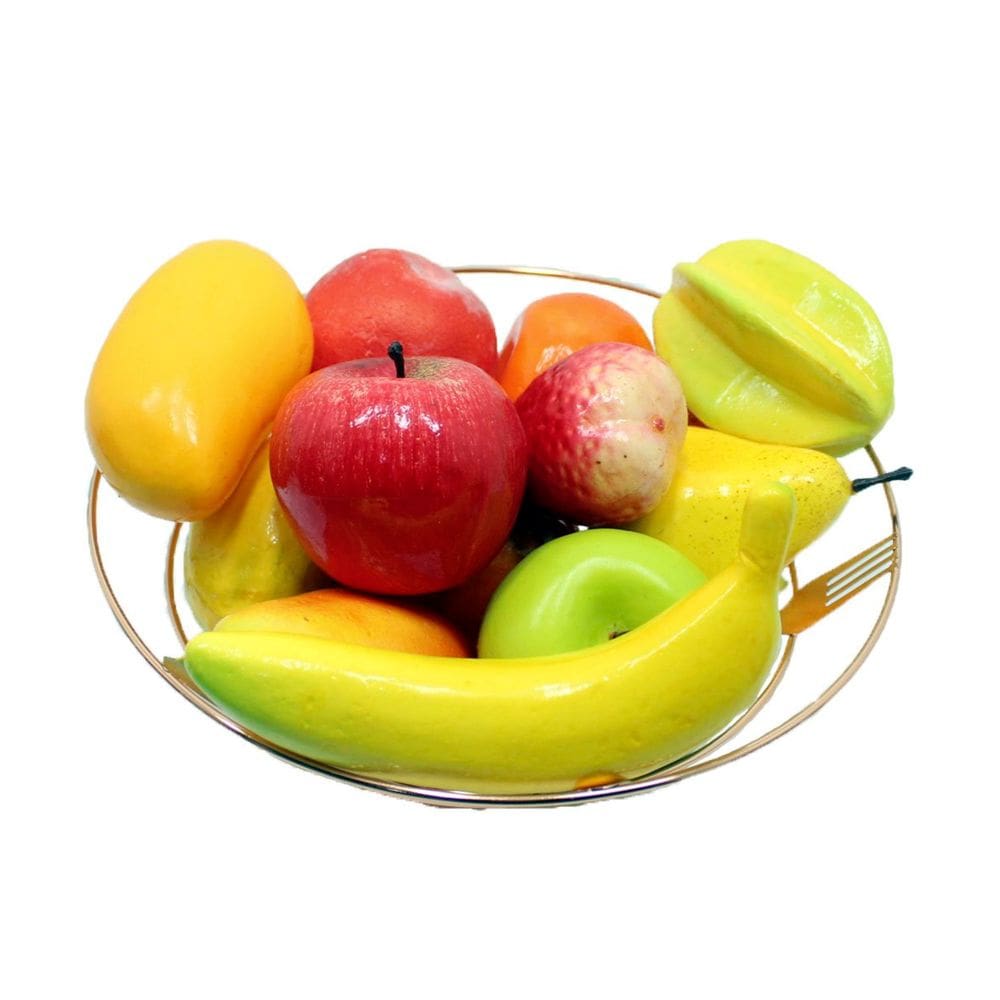 Kit Fruteira Frutas Artificiais Isopor E Cesta Redonda Rose